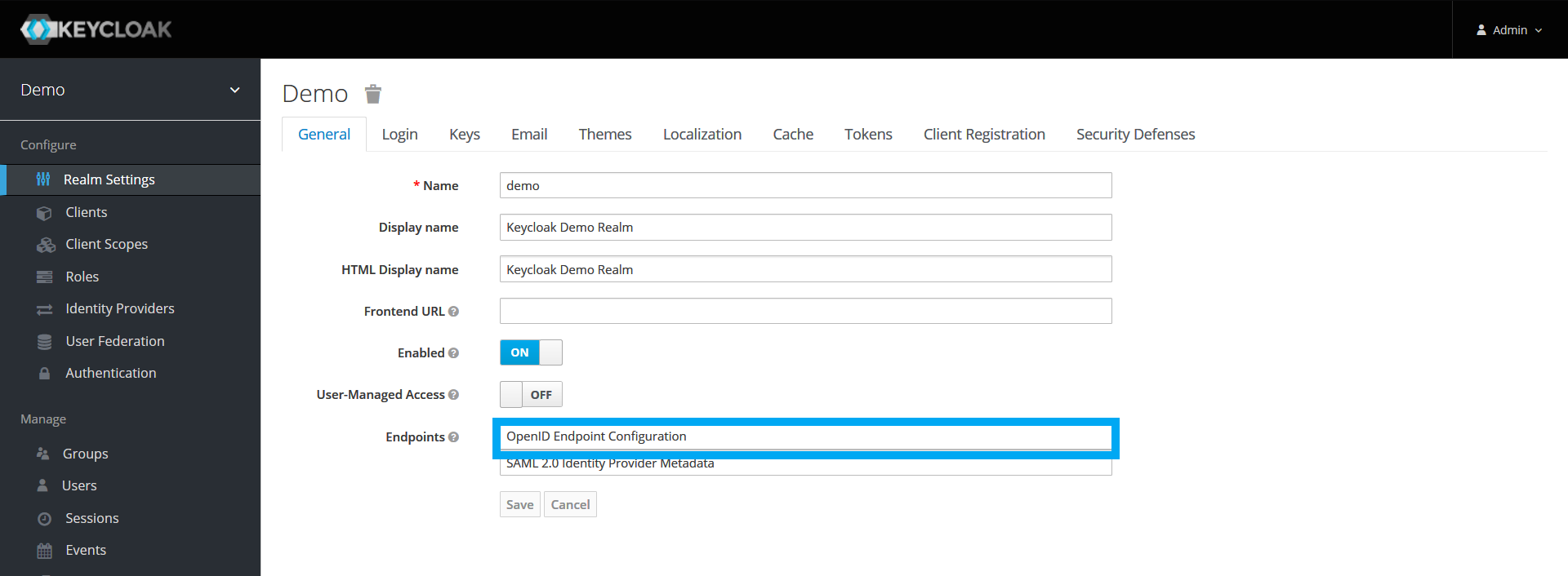 Keycloak Realm settings